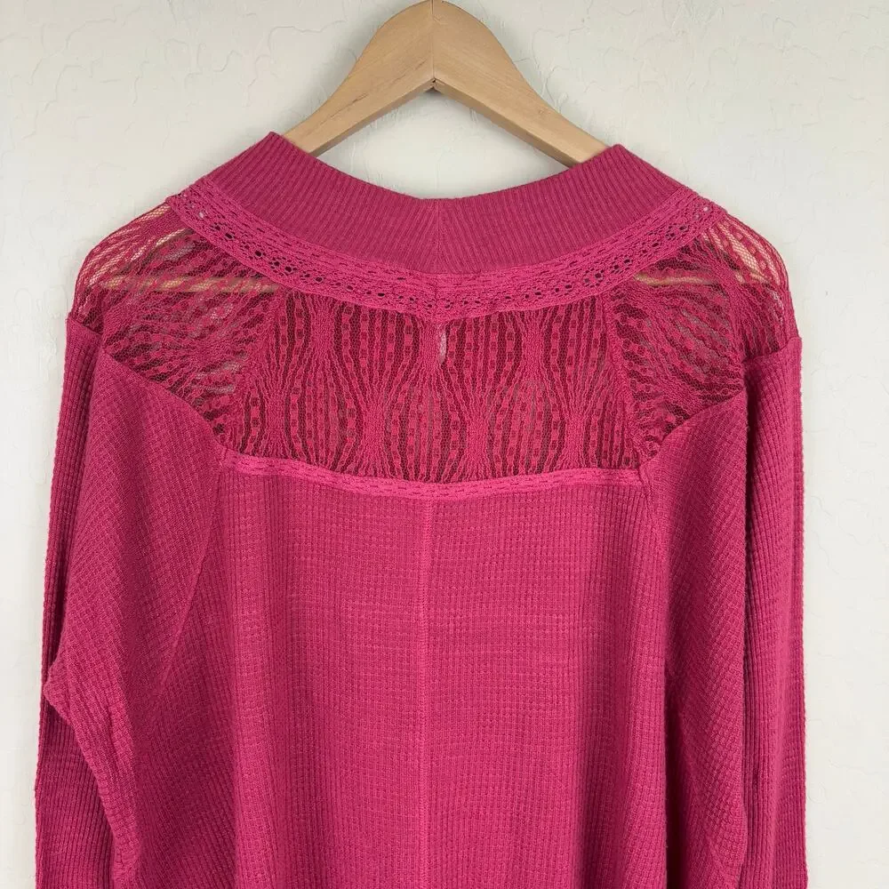 Free People Spring Valley Long Sleeve Thermal Top Red Womens Size S Lace Boho
